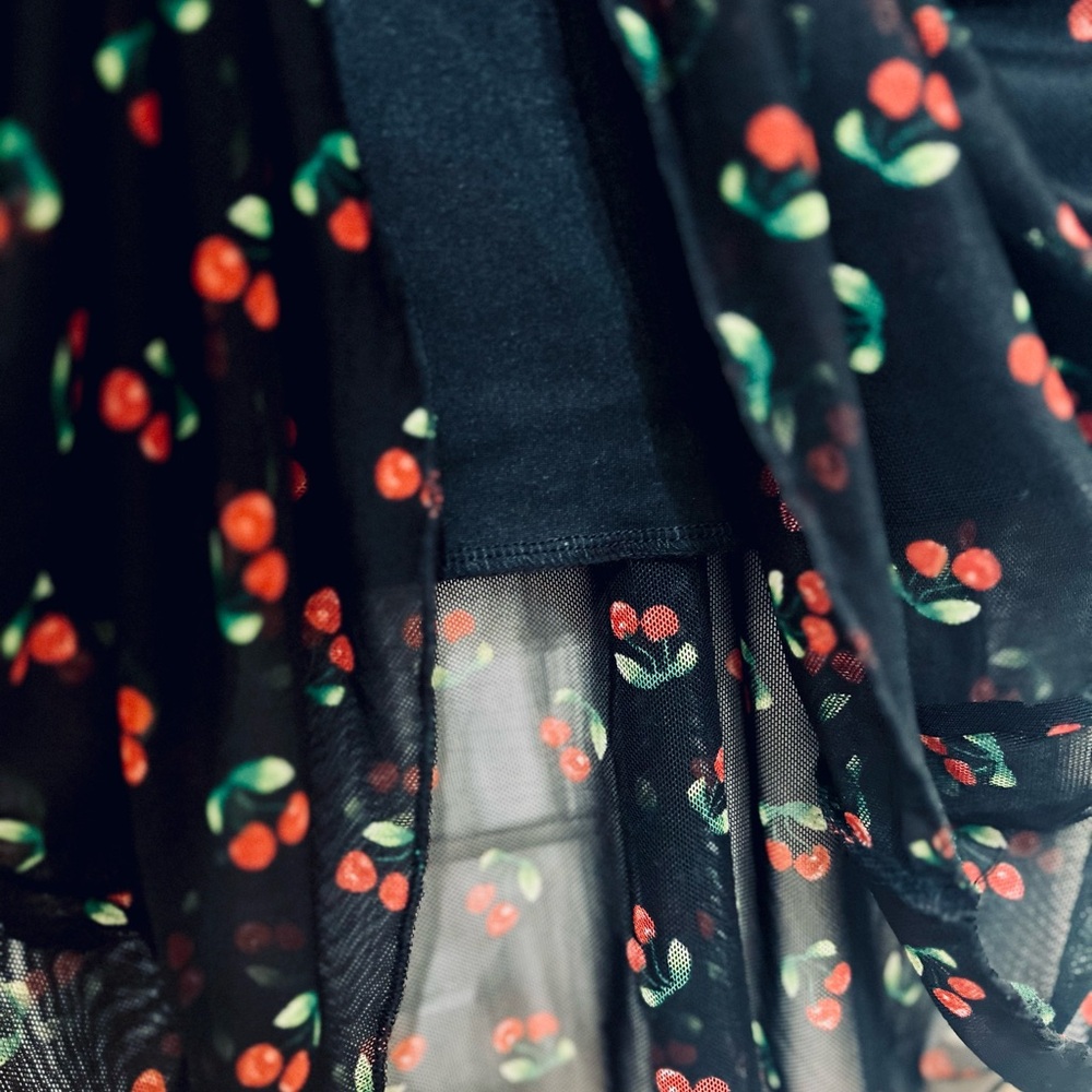 Like New Chic Black Dress with Cherry Print - Picture 5 of 6